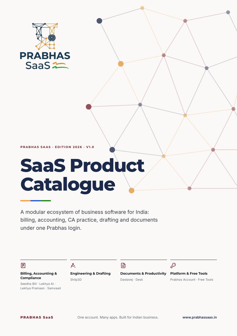Cover of the Prabhas SaaS product catalogue